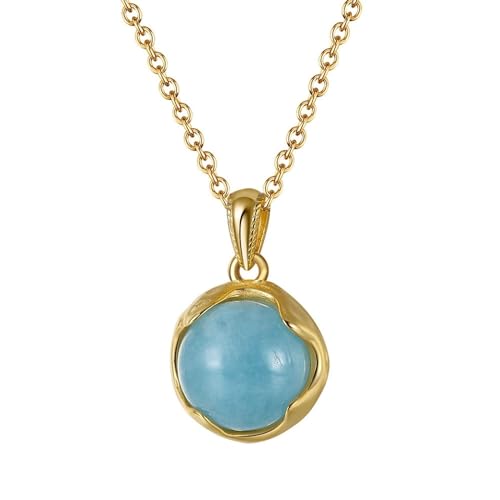 Aotiwe Kette Damen Vergoldet, Necklace 925 mit Rundem Blauen Aquamarin Damen Kette Modern Geschenk Freundin von Aotiwe