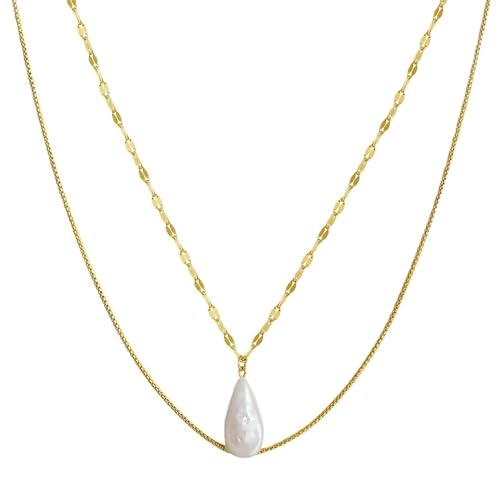Aotiwe Kette Gold Elegant, Kette 925 Silber Damen Perlenanhänger Necklace Aesthetic Vintage 46/50cm von Aotiwe