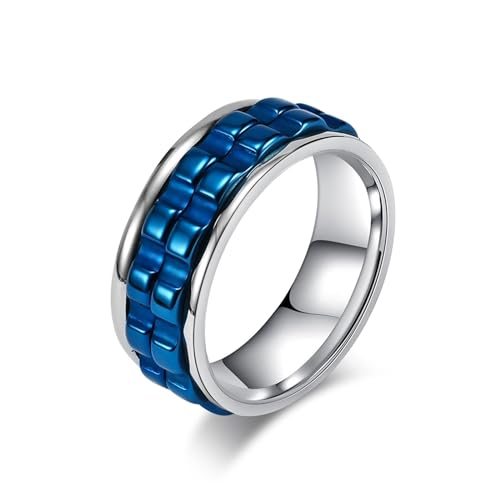 Aotiwe Knuckle Ring, Edelstahlringe Herren Set mit Zahnrädern Drehbar Silber Blau Eheringe für Männer Größe 65 (20.7) von Aotiwe