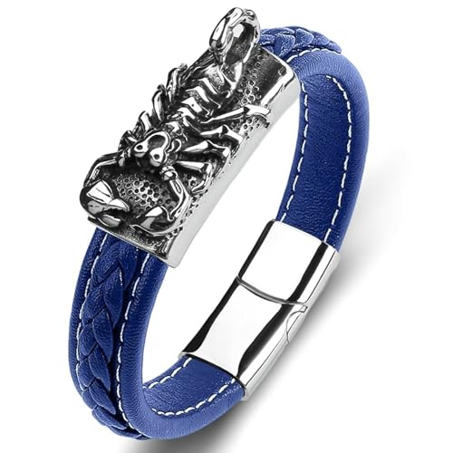 Aotiwe Lederarmband Herren Einfach, Armband für Herren Skorpion Blau Matching Bracelets 20cm von Aotiwe