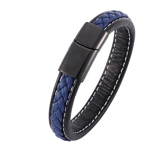 Aotiwe Lederarmband Herren Schwarz, Herren Armbänder Dünn Luxuriöses Lederarmband Blau Armband Männer 18.5cm von Aotiwe