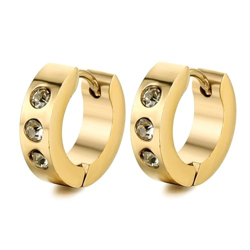 Aotiwe Männer Ohrringe, Creolen in Gold Runde Form mit Zirkonia Gold Edelstahl 9mm Beste Freundin Geschenke von Aotiwe