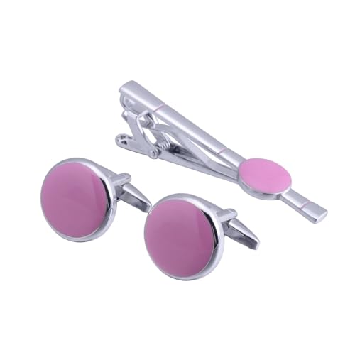 Aotiwe Manschettenknöpfe für Herren, Manchettenknoepfe Herren Set Geometrie Silber Pink Set aus Messing von Aotiwe