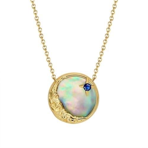 Aotiwe Necklace Gold, Freundschaftskette Liebe Stern Mond Necklace Chain mit Bunt Rundschliff Abalone-Muschel 925 Silber 45+5cm von Aotiwe