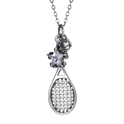 Aotiwe Necklace Women Aesthetic, Chain Necklace Tennisschläger und Glocke Necklace Vintage Silber mit Weiß Sternschliff Zirkonia 925 Silber von Aotiwe