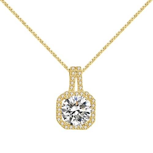 Aotiwe Necklace Women Gold, Kette Damen Collier Geometrisch Freundschaftskette Damen mit Weiß Rundschliff Zirkonia 925 Silber von Aotiwe