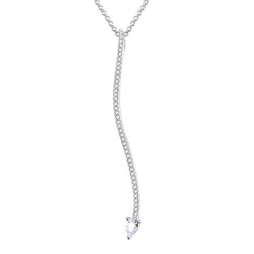 Aotiwe Necklace Women Minimalist, Halskette Damen Modeschmuck Einfache Linie Halskette Frauen Silber mit Weiß Tropfenschliff Zirkonia 925 Silber von Aotiwe