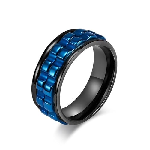 Aotiwe Promise Ring, Freundschaftsringe Edelstahl Breit mit Zahnrädern Drehbar Schwarz Blau Herren Ringe Nordisch Größe 54 (17.2) von Aotiwe