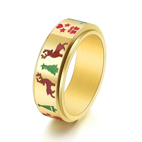 Aotiwe Ring Gold Damen, Schmuck Ringe Damen Ringe Im Weihnachtsstil aus Titan Stahl Größe 62 (19.7) von Aotiwe