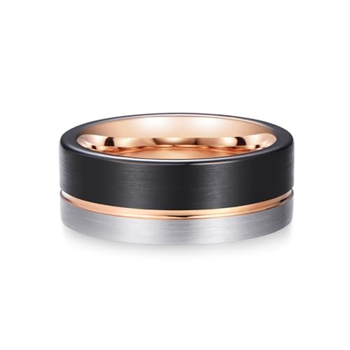 Aotiwe Ring Herren Rosegold, Boho Ringe Zweifarbige Matt Gebürstete 8mm Polierte Nut Ringe Herren Normal Wolfram Größe 65 (20.7) von Aotiwe