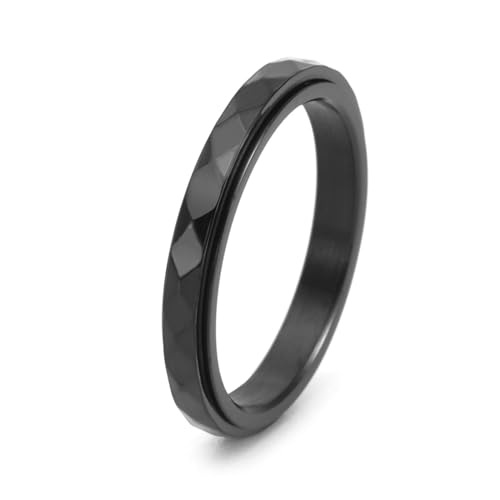 Aotiwe Ring Schwarz Damen Breit, Pinky Ring Damen Geometrische Drehbare Ringe aus Titan Stahl Größe 62 (19.7) von Aotiwe