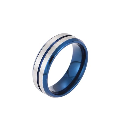 Aotiwe Ring for Men, Ring Schmuck Matt Gebürstet Silber Blau aus Titan Stahl Größe 62 (19.7) von Aotiwe