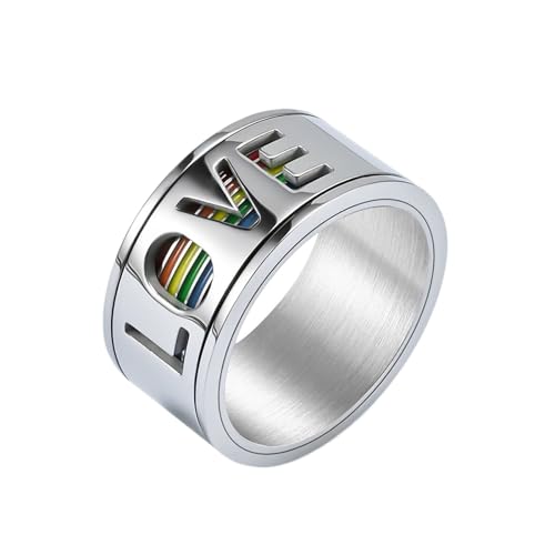 Aotiwe Ringe Herren Edelstahl Silber, Ringe Herren Edelstahl Spinnerring Rainbow Love Breit 11mm Größe 62 (19.7) von Aotiwe