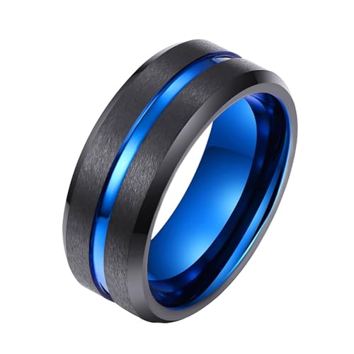 Aotiwe Ringe Herren Kleiner Finger, Promise Ring Man Matt Gebürstete 8mm Polierte Nut Schwarz Blau Wedding Ring Wolfram Größe 65 (20.7) von Aotiwe