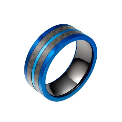 Aotiwe Ringe Herren Verlobung, Ringe Vintage Zweifarbig aus Kohlefaser Blau Schwarz aus Edelstahl Größe 54 (17.2) von Aotiwe
