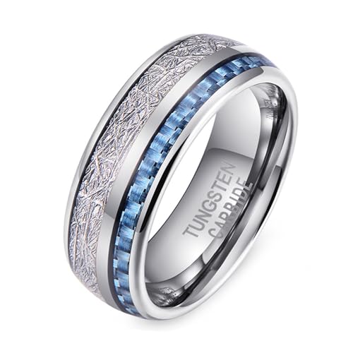 Aotiwe Silberring Herren Mode, Ring Hochzeit Metallfoliengewebe Blaue Kohlefaser 8mm Freundschaftsringe Wolfram Größe 67 (21.3) von Aotiwe