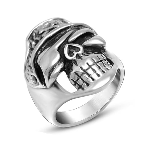 Aotiwe Silberring Herren Schmal, Zeigefinger Ring Vintage Punk Totenkopf mit Aufnäher Verlobungsring Edelstahl Größe 54 (17.2) von Aotiwe