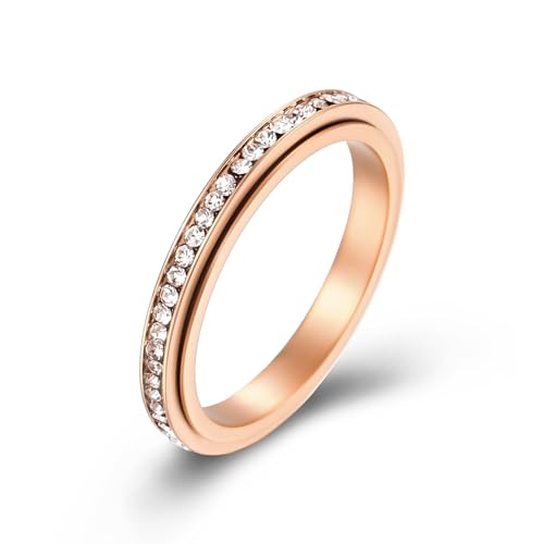 Aotiwe Verlobungsring Rosegold, Ringe Edelstahl 3mm Großer Spinner mit Zirkonia Ring Männer Liebe Größe 49 (15.6) von Aotiwe