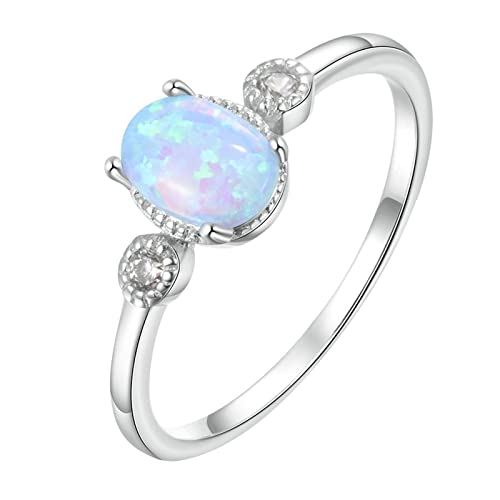 Aotiwe Verlobungsring Silber 925 Damen, Geschenke für Frauen Klassische Schlichtheit Silber mit Blau Opal Größe 57 (18.1) von Aotiwe