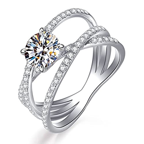 Aotiwe Verlobungsrings Ringe, Individuelle Geschenke für Frauen Channel Set Zirkon Twist Ring Runden Versilbert Größe 58 (18.5) von Aotiwe