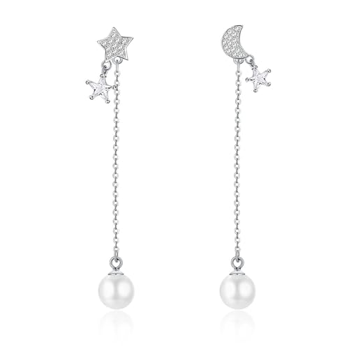 Böhmische Ohrringe, Zirkonia Ohrringe Stern und Mond Earrings for Women Silber mit Weiß Rundschliff Zirkonia 925 Silber von Aotiwe