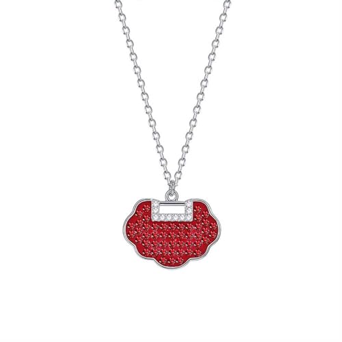 Collier Hochzeit, Freundschaftskette Damen Glücksschloss Damen Halsketten Silber Rot mit Weiß Rundschliff Zirkonia 925 Silber von Aotiwe