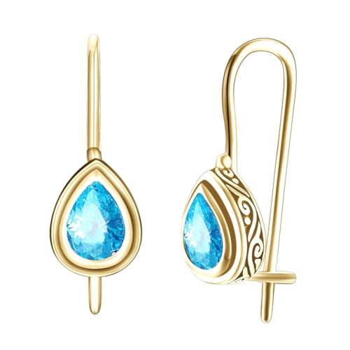 Damen Ohrringe, Ohrringe Damen Modeschmuck Tropfenanhänger Earrings Set Gold Blau mit Blau Zirkonia 925 Silber von Aotiwe