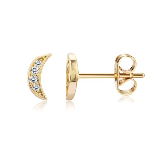 Earrings Gold, Ohrringe Damen Modeschmuck Mond Earrings for Women mit Weiß Rundschliff Zirkonia Kupfer von Aotiwe