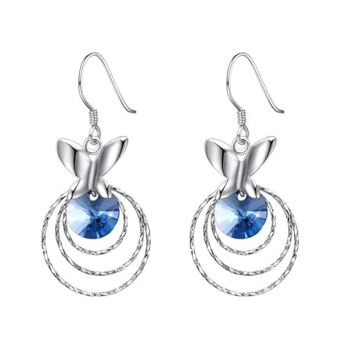 H Ohrringe, Ohrringe Damen Modeschmuck Schmetterlingskreis Ohrringe Damen Silber Blau mit Kristall 925 Silber von Aotiwe