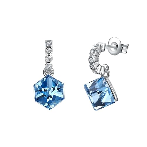 Hängeohrringe Silber, Ohrringe Damen Vintage Diamantförmiger Anhänger Ohrringe Damen Vintage mit Blau DiamantForm Zirkonia 925 Silber von Aotiwe
