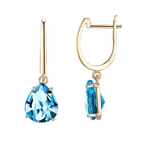 Ohrringe Gold Hängend, Ohrringe Frauen Tropfenanhänger Lustige Ohrringe mit Blau Zirkonia Kupfer von Aotiwe