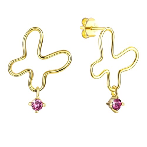 Tropfen Ohrringe Gold, Ohrringe Sterling Silber 925 Unregelmäßige Geometrie Earrings Set mit Violett Rundschliff Kristall 925 Silber von Aotiwe