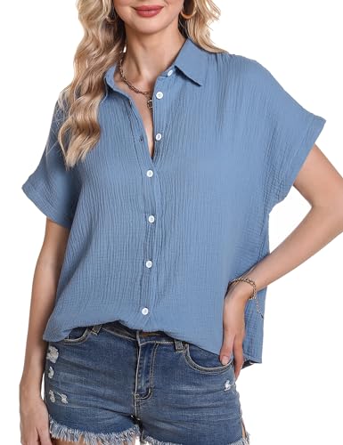 Aottori Damen Blusen Lose Fledermaus Bluse mit Kurzen ärmel Leichte Damenblusen Tuniken Himmelblau XXL Aottori Damen Blusen Lose Fledermaus Bluse mit Kurzen ärmel Leichte Damenblusen Tuniken Himmelblau XXL von Aottori