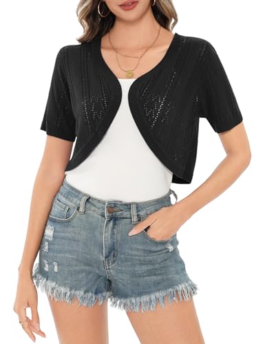 Aottori Damen Bolero Elegant Strickjacke Kurz Sommerjacke Kurzarm Schulterjacke Festlich Strick Shrug Top Casual zum Kleid für Hochzeit Schwarz L Aottori Damen Bolero Elegant Strickjacke Kurz Sommerjacke Kurzarm Schulterjacke Festlich Strick Shrug Top Casual zum Kleid für Hochzeit Schwarz L von Aottori