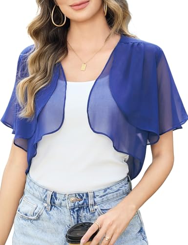 Aottori Damen Chiffon Bolero Festlich ärmellos Elegant Shrug Top Kurze Strickjacke Cardigan Open Front Casual Bolerojacke Schulterjacke Blau S Aottori Damen Chiffon Bolero Festlich ärmellos Elegant Shrug Top Kurze Strickjacke Cardigan Open Front Casual Bolerojacke Schulterjacke Blau S von Aottori