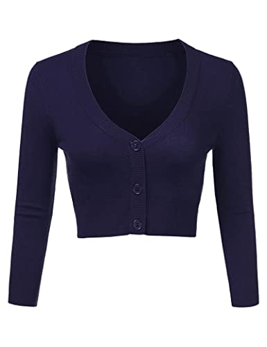 Aottori Damen Strick Bolero Shrug Langarm Elegante V Ausschnitt Cardigan Kurze Offener Strickweste Strickjacke Top Knopf Marine XL Aottori Damen Strick Bolero Shrug Langarm Elegante V Ausschnitt Cardigan Kurze Offener Strickweste Strickjacke Top Knopf Marine XL von Aottori