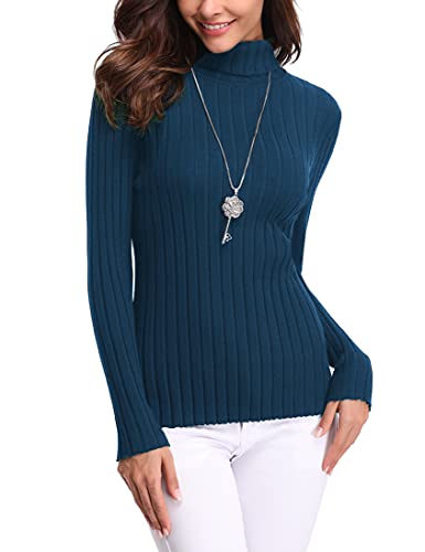 Aottori Pullover Damen Elegant Winter Rollkragenpullover Strickpullover Langarm Casual Pulli Oberteile Blau L von Aottori