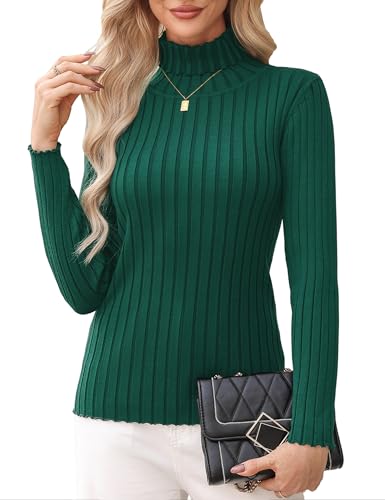 Aottori Pullover Damen Elegant Winter Rollkragenpullover Strickpullover Langarm Casual Pulli Oberteile Grün L von Aottori