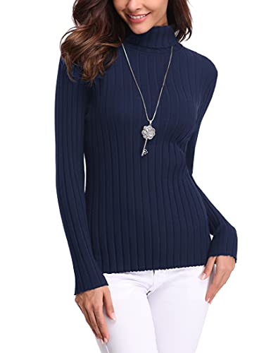 Aottori Pullover Damen Elegant Winter Rollkragenpullover Strickpullover Langarm Casual Pulli Oberteile Marine L von Aottori