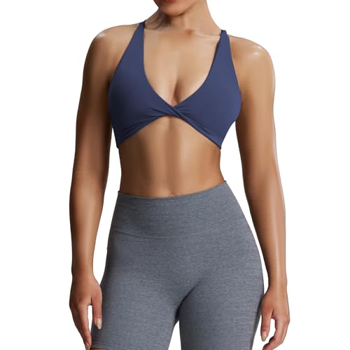 Aoxjox Damen Workout Sport BHS Fitness Rückenfrei Gepolstert Sienna Low Impact BH Yoga Crop Tank Top, Navy, M Aoxjox Damen Workout Sport BHS Fitness Rückenfrei Gepolstert Sienna Low Impact BH Yoga Crop Tank Top, Navy, M von Aoxjox