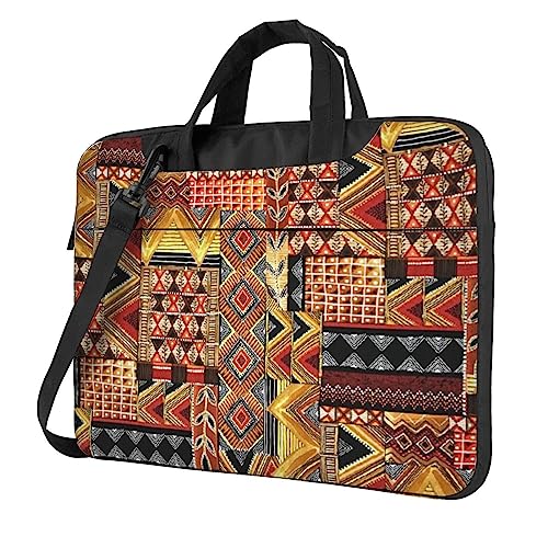 Apbdffjnf Afrikanische Textil-Patchwork-Laptop-Tasche für Damen und Herren, Laptop-Hülle, Computertasche, Aktentasche, Schultertasche mit Gurt, 33 cm, 35,6 cm, 39,6 cm (13 Zoll), Schwarz , 13 inch von Apbdffjnf