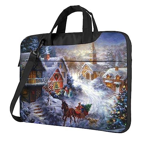 Apbdffjnf Christmas Village Laptoptasche für Damen und Herren, Laptophülle, Computertasche, Aktentasche, Schultertasche mit Gurt, 33 cm, 35,6 cm, 39,6 cm, Schwarz , 14 inch von Apbdffjnf