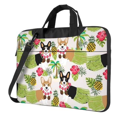 Apbdffjnf Corgi Laptoptasche für Damen und Herren, Motiv: Hawaiianischer tropischer Sommer, Ananas, Laptophülle, Computertasche, Aktentasche, Schultertasche mit Gurt, 33 cm, 35,6 cm, 39,6 cm (13 von Apbdffjnf