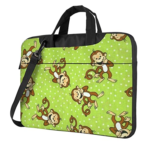 Apbdffjnf Green Clever Monkey Laptoptasche für Damen und Herren, Laptophülle, Computertasche, Aktentasche, Schultertasche mit Gurt, 33 cm, 35,6 cm, 39,6 cm, Schwarz , 14 inch von Apbdffjnf