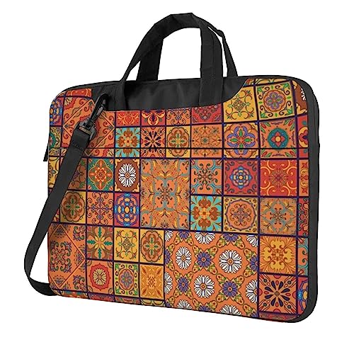 Apbdffjnf Gruppe von marokkanischen geometrischen Laptoptaschen für Damen und Herren, Laptophülle, Computertasche, Aktentasche, Schultertasche mit Gurt, 33 cm, 35,6 cm, 39,6 cm, Schwarz , 13 inch von Apbdffjnf