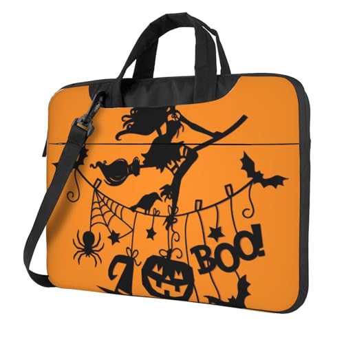 Apbdffjnf Halloween Hexe fliegende Laptoptasche für Damen und Herren, Laptophülle, Computertasche, Aktentasche, Schultertasche mit Gurt, 33 cm, 35,6 cm, 39,6 cm, Schwarz , 14 inch von Apbdffjnf