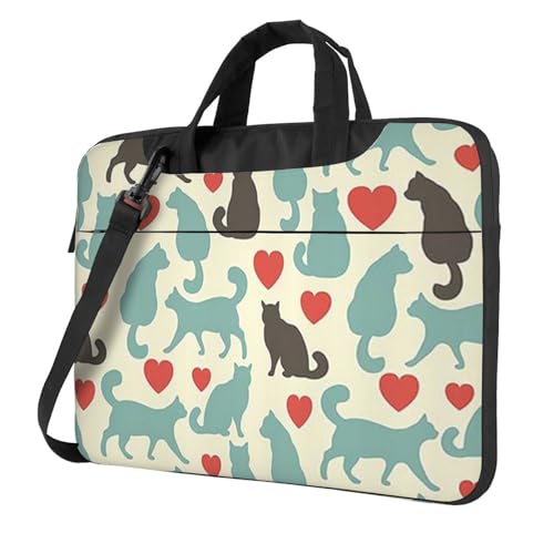 Apbdffjnf Happy Walking Kitty Laptoptasche für Damen und Herren, Laptophülle, Computertasche, Aktentasche, Schultertasche mit Gurt, 33 cm, 35,6 cm, 39,6 cm, Schwarz , 14 inch von Apbdffjnf