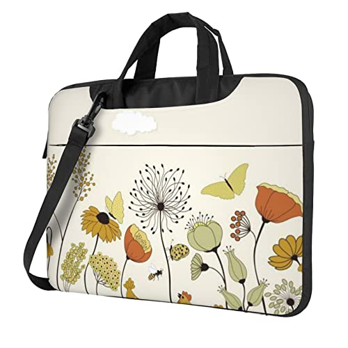 Apbdffjnf Laptoptasche für Damen und Herren, Motiv: Henne fliegende Schmetterlinge unter Blumen, Laptophülle, Computertasche, Aktentasche, Schultertasche mit Gurt, 33 cm, 35,6 cm, 39,6 cm, Schwarz , von Apbdffjnf