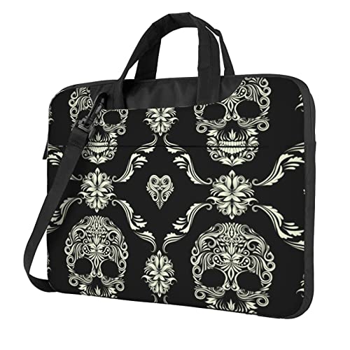 Apbdffjnf Laptoptasche mit Blumen-Totenkopf-Ornament-Muster, für Damen und Herren, Laptop-Tasche, Computertasche, Aktentasche, Schultertasche mit Gurt, 33 - 35,6 cm (13 - 14 - 15,6 Zoll), Schwarz , von Apbdffjnf