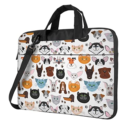 Apbdffjnf Laptoptasche mit Cartoon-Katzen- und Hundemotiv für Damen und Herren, Laptoptasche, Aktentasche, Schultertasche mit Gurt, 33 cm, 35,6 cm, 39,6 cm, Schwarz , 15.6 inch von Apbdffjnf